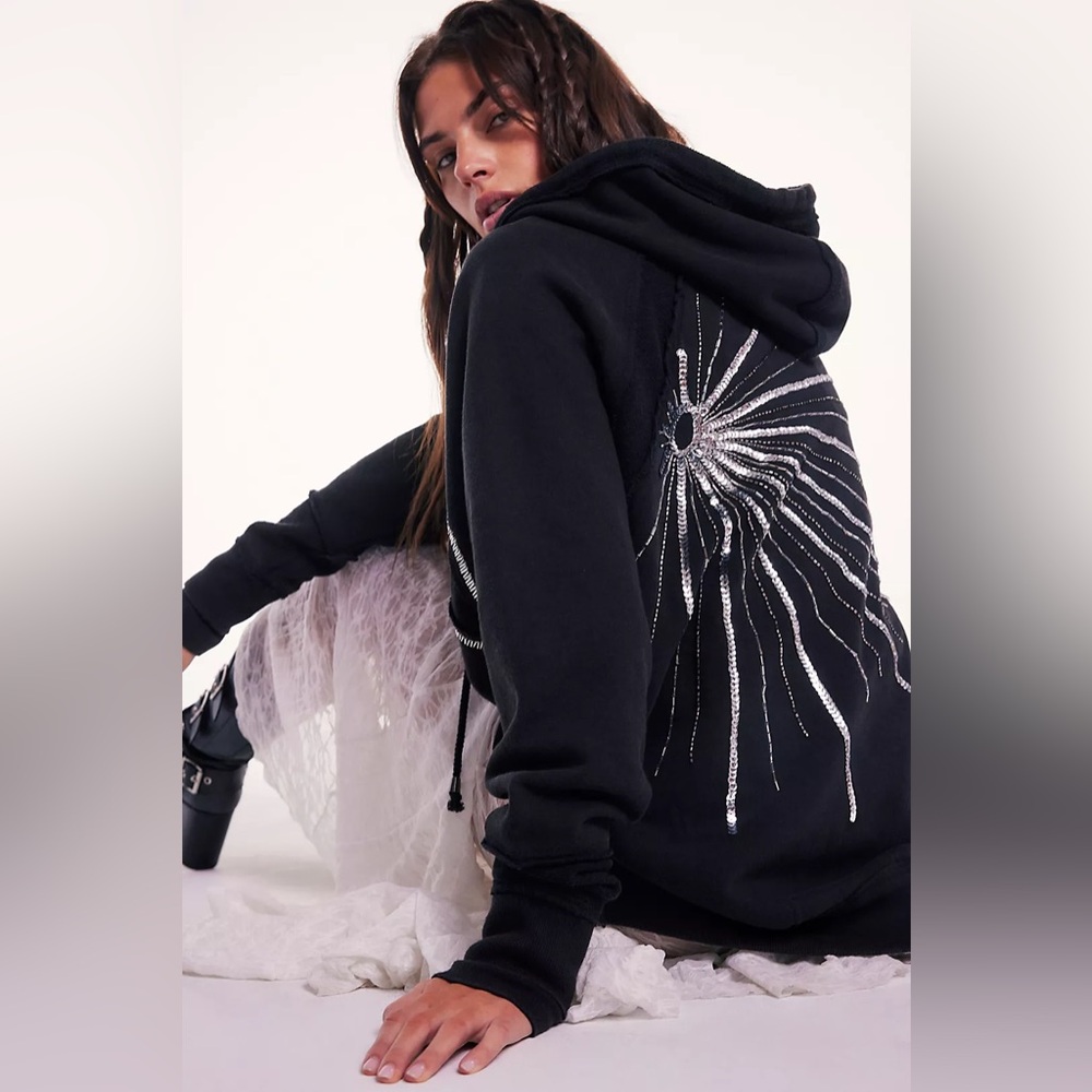 Free People In the Light Hoodie - Black Beaded XL - Picture 2 of 10